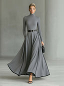 Elegant Color-blocked High-neck Maxi Dress