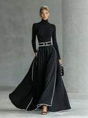 Elegant Color-blocked High-neck Maxi Dress