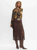 Retro Paisley Print Bell-sleeve Shirt Two-piece Set
