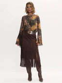 Retro Paisley Print Bell-sleeve Shirt
