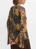 Retro Paisley Print Bell-sleeve Shirt Two-piece Set