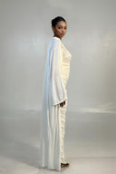 Elegant One-Shoulder Ruched Pink Maxi Dress With Long-Sleeve Cardigan Set