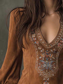 Retro V-neck Embroidered Mini Dress