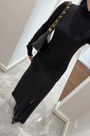 Elegant Black Ruched Waist Slit Maxi Dress