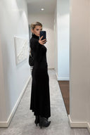 Elegant Black Ruched Waist Slit Maxi Dress