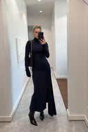 Elegant Black Ruched Waist Slit Maxi Dress