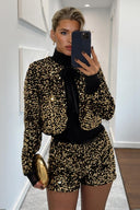 Exquisite Gold Sequin Blazer Velvet Shorts Set