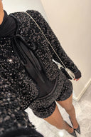 Exquisite Black Sequined Blazer and Velvet Shorts Set
