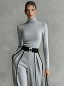 Elegant Contrast Trim High Waist Wide Leg Pants