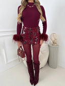 Exquisite Furry Sleeve Knit T-Shirt
