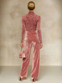 Casual Velvet Leopard Print T-Shirt And Wide-Leg Pants Two-Piece Set