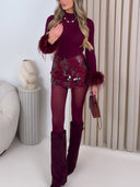 Exquisite Furry Sleeve Knit T-Shirt