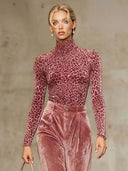 Casual Velvet Leopard Print T-Shirt And Wide-Leg Pants Two-Piece Set