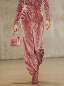 Casual Velvet Leopard Print T-Shirt And Wide-Leg Pants Two-Piece Set