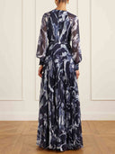 Elegant Botanical Print Tie-waist Pleated Maxi Dress