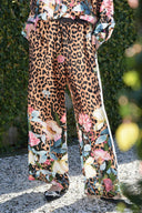 Unique Leopard Floral Print Elastic-Waist Wide-Leg Pants