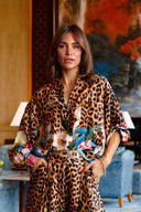 Unique Leopard Floral Print Elastic-Waist Wide-Leg Pants