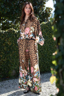 Unique Leopard & Floral Print Loose Button-Up Shirt