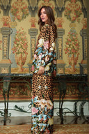 Unique Leopard Floral Print Elastic-Waist Wide-Leg Pants