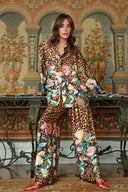 Unique Leopard Floral Print Elastic-Waist Wide-Leg Pants