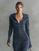 Casual Hooded Knitted Slim-fit Maxi Dress