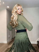 Elegant High-Waist Fringe Midi Skirt