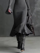 Casual Square Neck Zipper Fishtail Knit Midi Dress