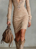 Retro Shirt Collar Embroidered Slim-fit Mini Dress