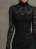 Exquisite High-neck Lace Fishtail Maxi Dress