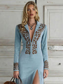 Vintage Western Half-Zip Suede Fringe Dress