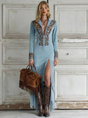 Vintage Western Half-Zip Suede Fringe Dress