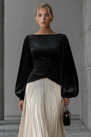 Chic Minimalist Velvet Paneled Pleated-Hem Maxi Dress