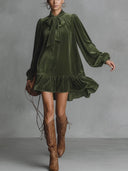 Tie-neck Loose Velvet Heyb Mini Dress