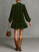 Tie-neck Loose Velvet Heyb Mini Dress