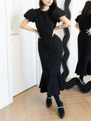 Elegant Puff Sleeve Fishtail Slit Bodycon Maxi Dress