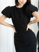 Elegant Puff Sleeve Fishtail Slit Bodycon Maxi Dress