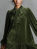 Tie-neck Loose Velvet Heyb Mini Dress