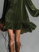 Tie-neck Loose Velvet Heyb Mini Dress