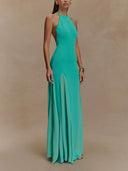 Exquisite Sexy Knit Mesh Splice Spaghetti Strap Maxi Dress
