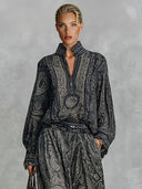 Retro Paisley Print Shirt Two-piece Set