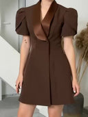 Elegant Contrast Color Short-sleeved Waisted Mini Dress