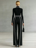 Elegant High Neck Slim Fit Long Sleeve Top Two-Piece Set