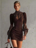 Retro Polka Dot Print Long-sleeved Mini Dress
