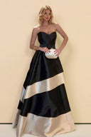 Tube Top Color Contrast High Waist A- Line Maxi Dress