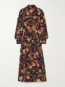 Unique Tie-Front Printed Satin Midi Dress
