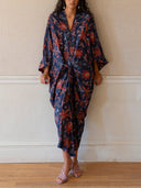 Retro Bohemian Floral Print Lace-Up Loose Maxi Dress