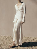 Sexy Lace Panel Trumpet Sleeve Maxi Dress