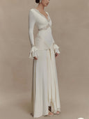 Sexy Lace Panel Trumpet Sleeve Maxi Dress