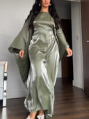Elegant Shimmering Satin Kaftan Maxi Dress
