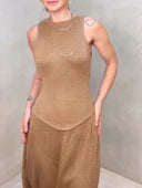 Unique Split-hem Cutout Knit Sleeveless Maxi Dress